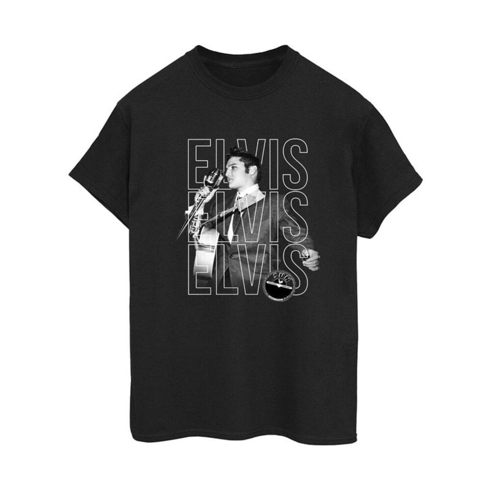 Elvis Womens/Ladies Triple Logo Portrait Cotton Boyfriend T-Shirt / Black
